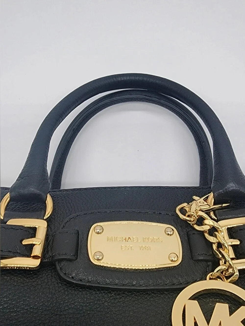 Michael Kors Hamilton Satchel Black Pebbled Leather Gold Hardware